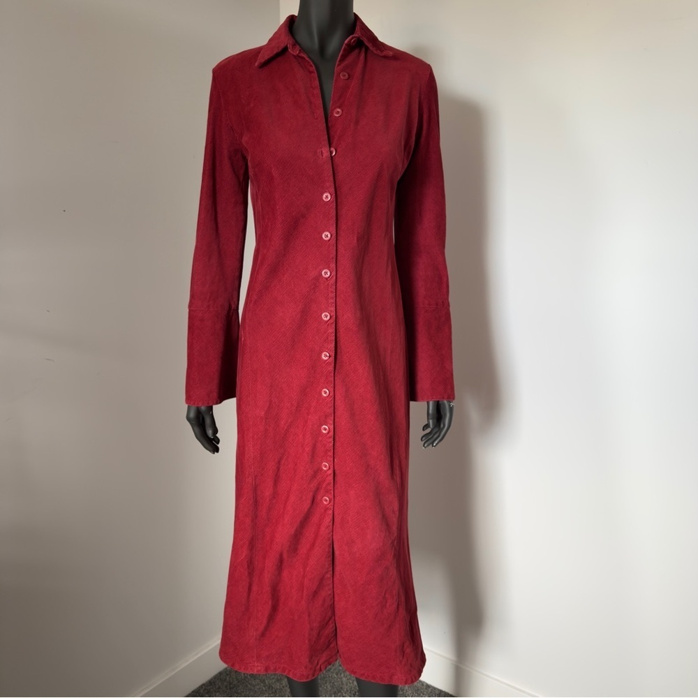 115. Cotton Ginny Red Corduroy Button Front Midi Dress Size 5